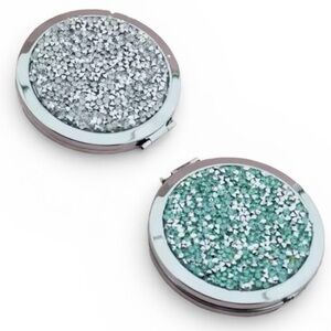 Compact Rhinestone Silver Green Folding Pocket Mirror Choose One